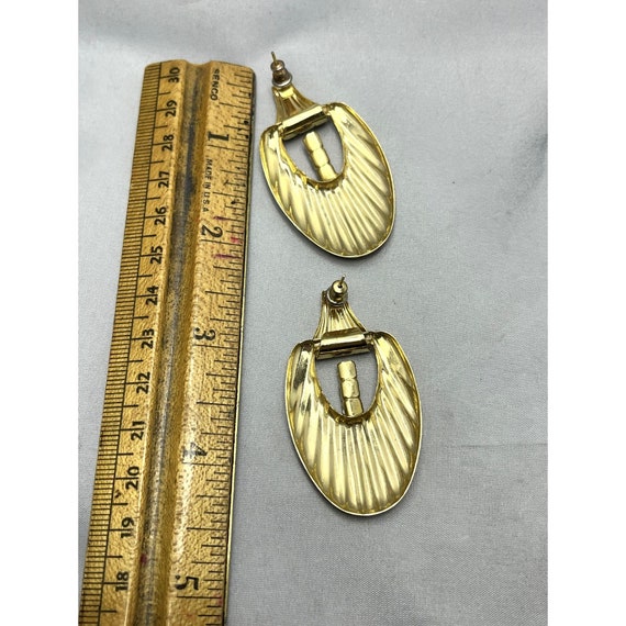 Vintage Rhinestone Dangle Gold Earrings - image 5