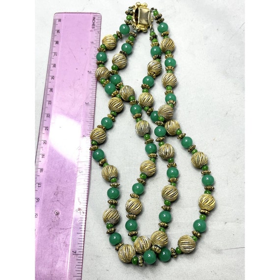 Vintage Green Glass Beaded Double Strand Necklace - image 6