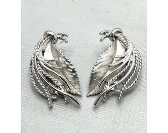 Vintage Lisner Silver Leaf Earrings