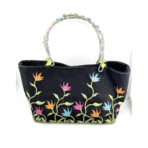 Brett Bara Denim Embroidered Beaded Purse Handbag Bag - Etsy