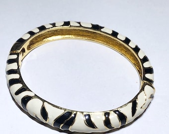 KJL Kenneth J Lane Enamel Striped Cuff Hinged Bangle Bracelet
