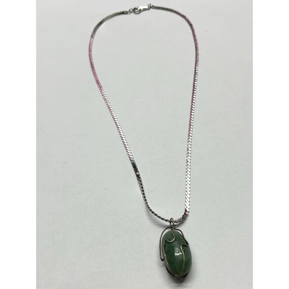 Vintage green stone silver necklace - image 2