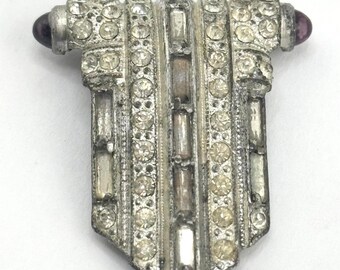 Estate art deco glass fur dress clip