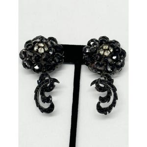 Vintage black crystal beaded rhinestone earrings