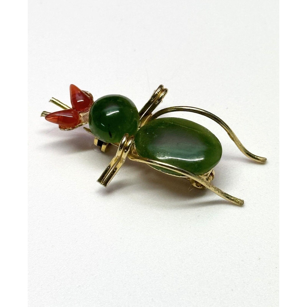 Vintage Jade Coral Bug Beetle Insect Brooch Pin - Etsy