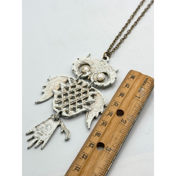 Vintage white enamel owl pendant necklace - image 6