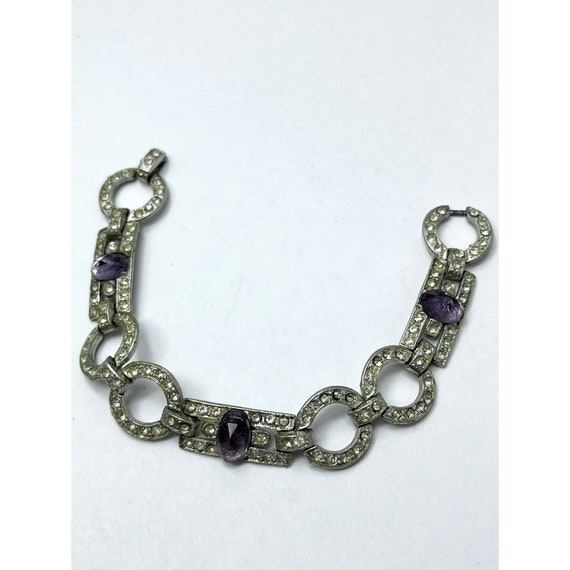 Art Deco Purple Glass Rhinestone Estate Bracelet - image 5