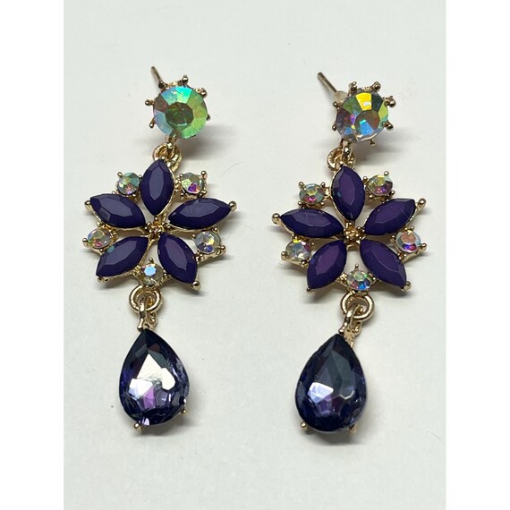 Vintage purple stone flower earrings - image 2