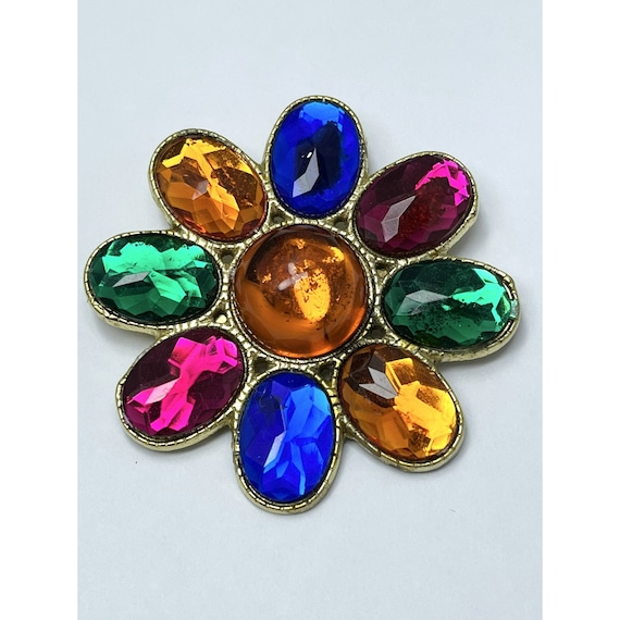 Vintage Jeweled Flower Brooch Pin - image 1