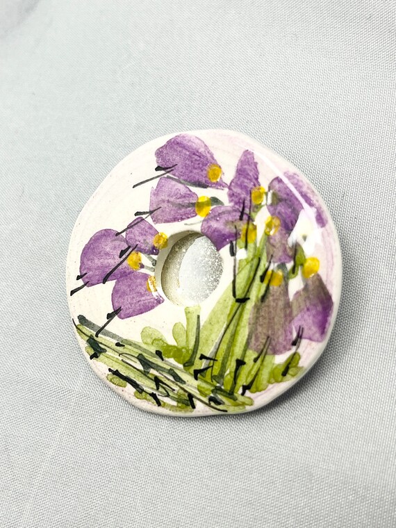 Vintage Purple Flower Floral Circle Brooch Pin - image 3