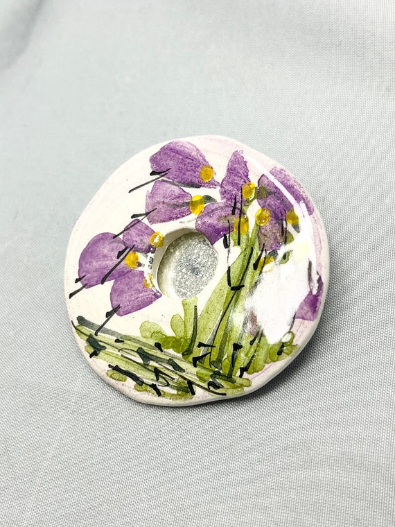 Vintage Purple Flower Floral Circle Brooch Pin - image 1