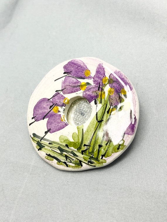 Vintage Purple Flower Floral Circle Brooch Pin