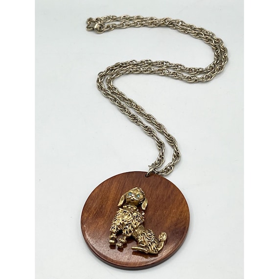 Vintage Wood Poodle Dog Pendant Necklace