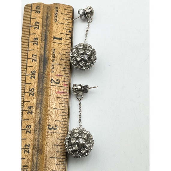 Vintage drop dangle rhinestone ball earrings - image 2