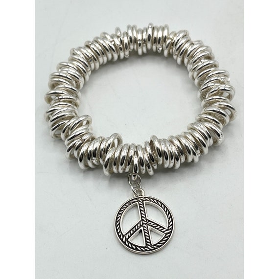 Vintage silver tone stretch peace bracelet