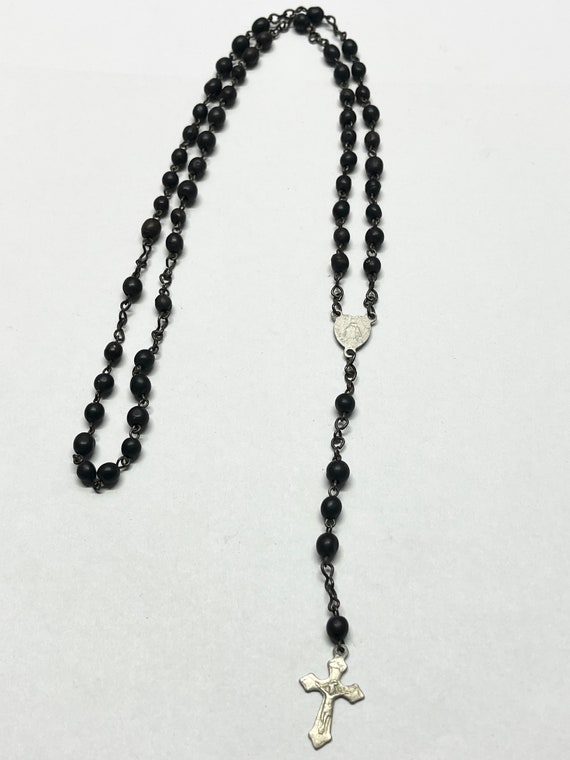 Vintage black beaded rosary necklace - image 2