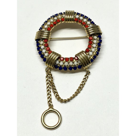 Vintage red white and blue nautical pin brooch - image 1