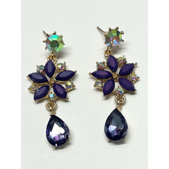 Vintage purple stone flower earrings - image 1