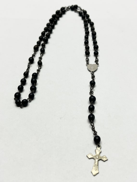 Vintage black beaded rosary necklace - image 4