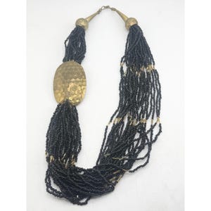 Vintage black seed bead tribal multi strand necklace