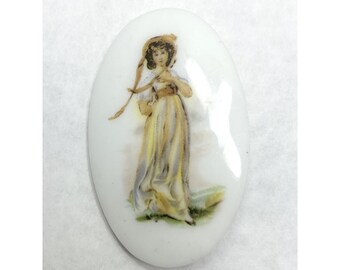 Vintage White Porcelain Lady Brooch Pin