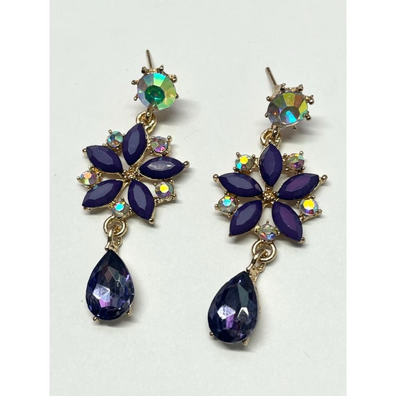 Vintage purple stone flower earrings - image 3