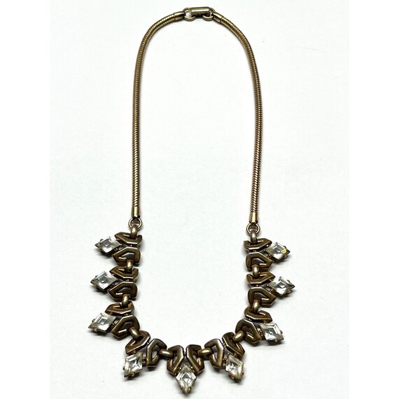 Vintage Trifari Rhinestone Gold Collar Necklace - image 2