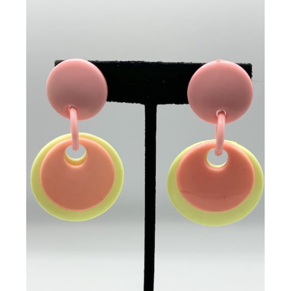 Vintage neon circle clip on dangle earrings - image 1