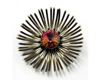 Vintage Rainbow Glass Rhinestone Flower Brooch Pin