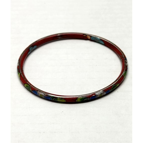 Bracelet Jonc Rigide Vintage En Bronze émaillé Rouge Vernissé - Numéro 5312 - Parfait état Vintage