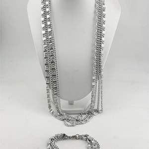 Vintage Sarah Coventry silver tone multi chain necklace & bracelet set