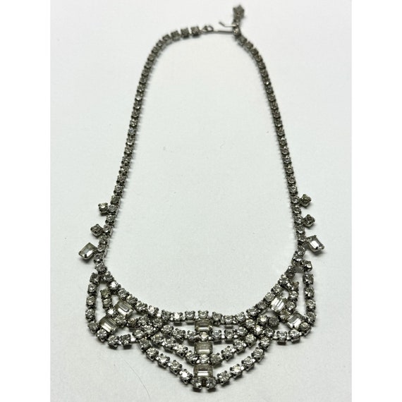 Vintage glass rhinestone bib collar necklace - image 1