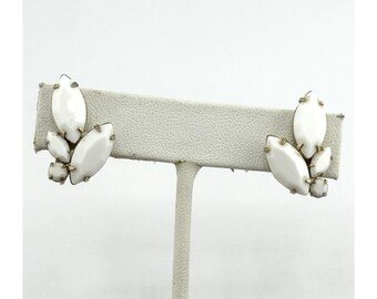Vintage white milk glass rhinestone earrings