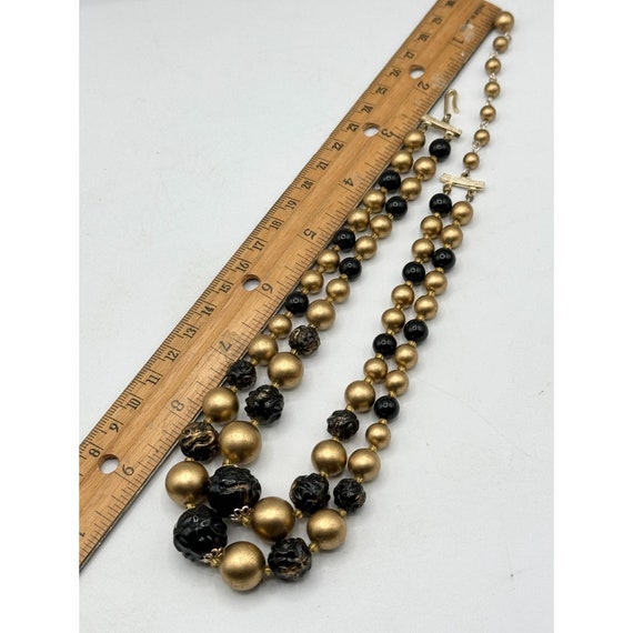 Vintage Japan black and gold beaded two strand ne… - image 5