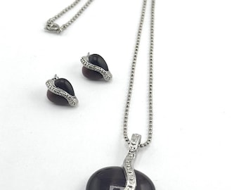 Vintage set zilveren strassketting en oorbellen