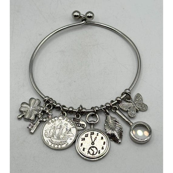 Multi charm bangle silver bracelet - image 1