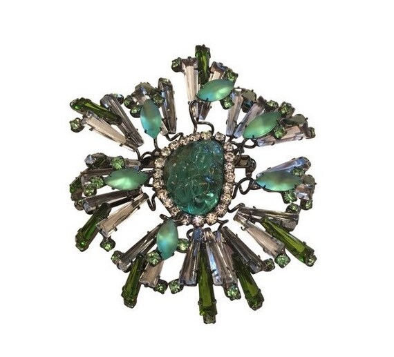 Vintage Lawrence VRBA Green Stone Brooch Pin