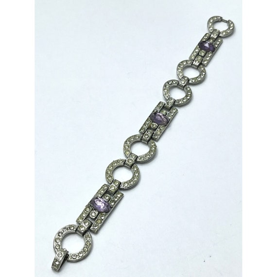 Art Deco Purple Glass Rhinestone Estate Bracelet - image 7