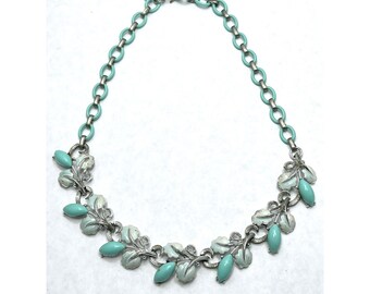Vintage STAR Blue Floral Chain Necklace