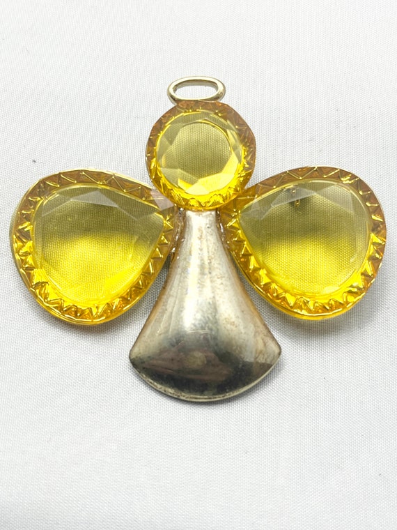 Vintage Angel Yellow Rhinestone Brooch Pin