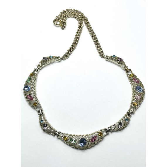Vintage Jeweled Rhinestone Gold Necklace - image 1