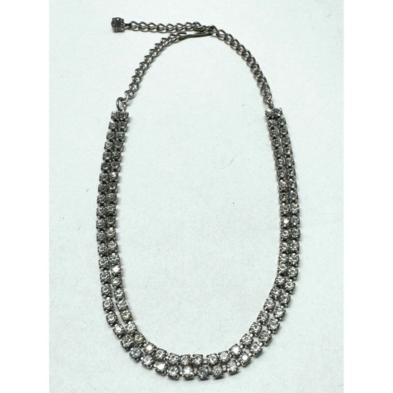 Vintage glass rhinestone two strand choker neckla… - image 1
