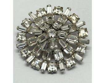 Vintage runde Glas Strass Brosche