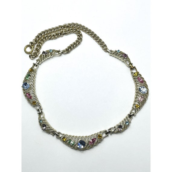 Vintage Jeweled Rhinestone Gold Necklace - image 3