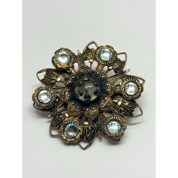 Vintage estate rhinestone flower brooch pin - image 2