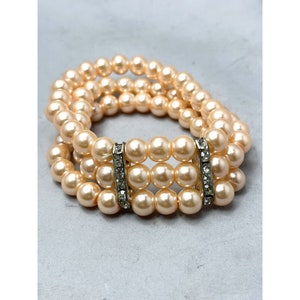 Vintage Pink Pearl Beaded Rhinestone Stretch Bracelet