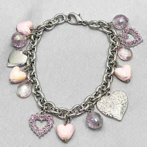 vintage Pink Strass Heart Charm Bracelet image 2