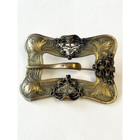 Antique Estate Brass Rhinestone Sash Brooch Pin