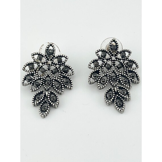 Vintage rhinestone leaf dangle drop earrings - image 3