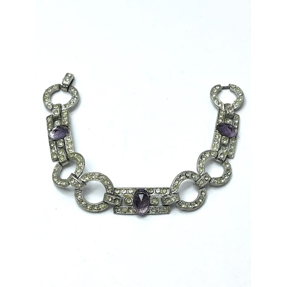 Art Deco Purple Glass Rhinestone Estate Bracelet - image 1